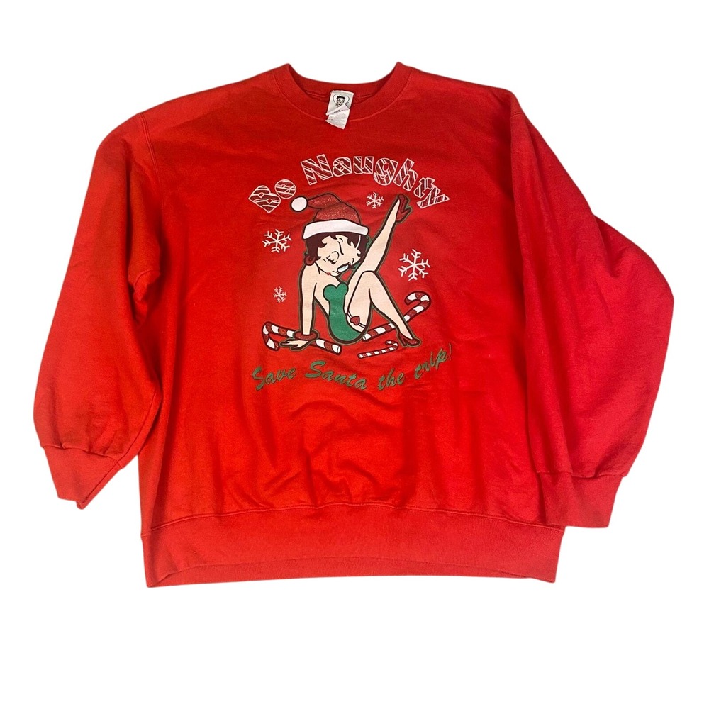 Betty Boop Christmas Sweatshirt Naughty Save Santa the Trip XL‎